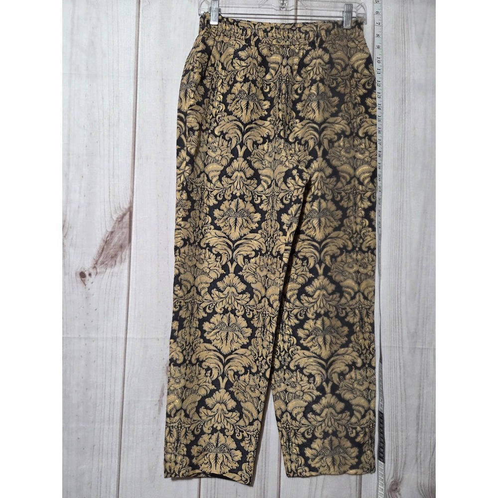 Dana Buchman Petites 100% Silk Gold Black Damask Brocade Pants Womens 8P